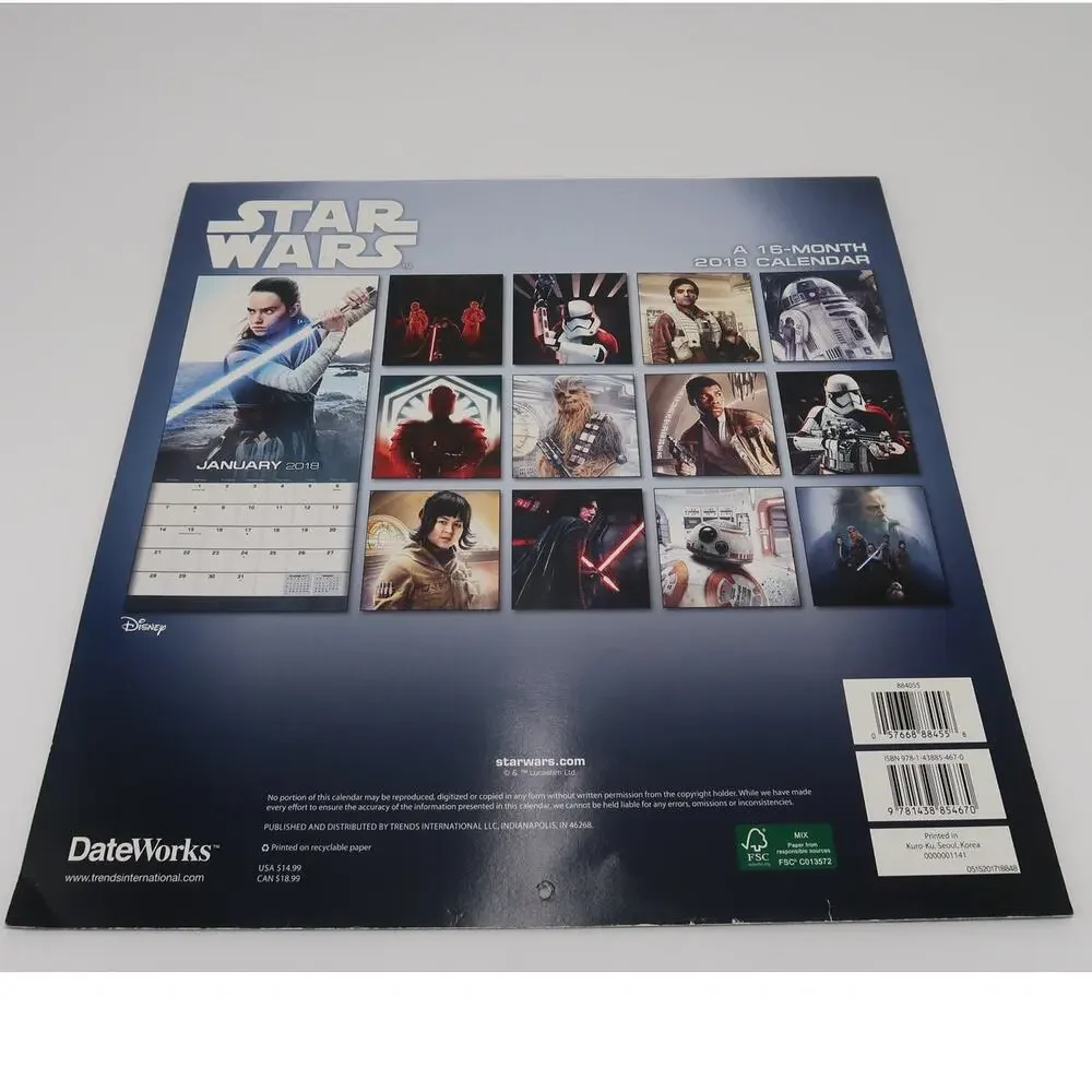 2018 Star Wars Episode VIII The Last Jedi Wall Calendar - Disney